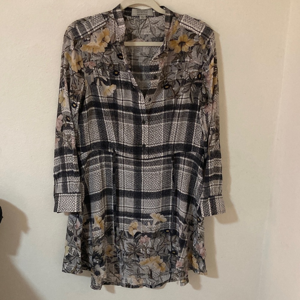 All Saints Black and Cream Plaid Dress